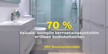 70 % vastaajista haluaisin isompiin asuntoihin erillisen kodinhoitotilan.