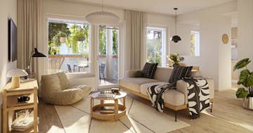 Aquan asunnon A23 olohuone