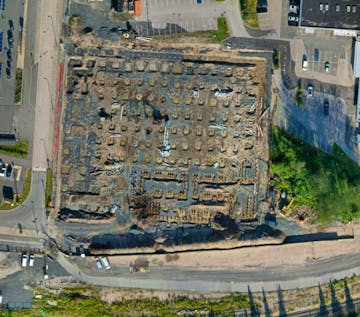 Hyvinkää Areenan työmaa-alue dronella kuvattuna