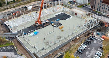 Dronekuvaa Hyvinkää Areenan työmaalta 15.10.2025